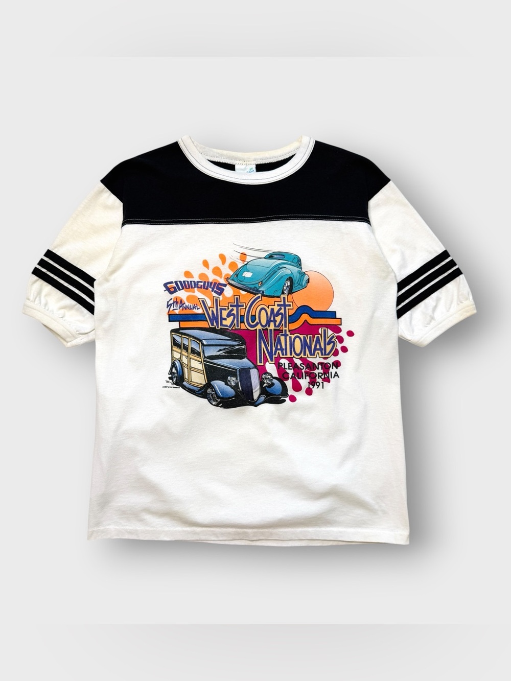 Vintage 1991 Good Guys West Coast Nationals Ringer Shirt, Alore 80s 90s Hot Rod